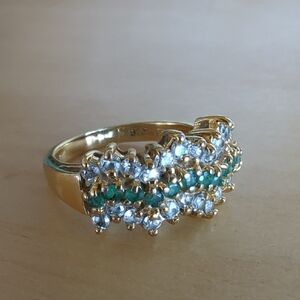 Vintage Fessendon & Co. Emerald Gold Plated 925 Sterling Silver Ring Size 6